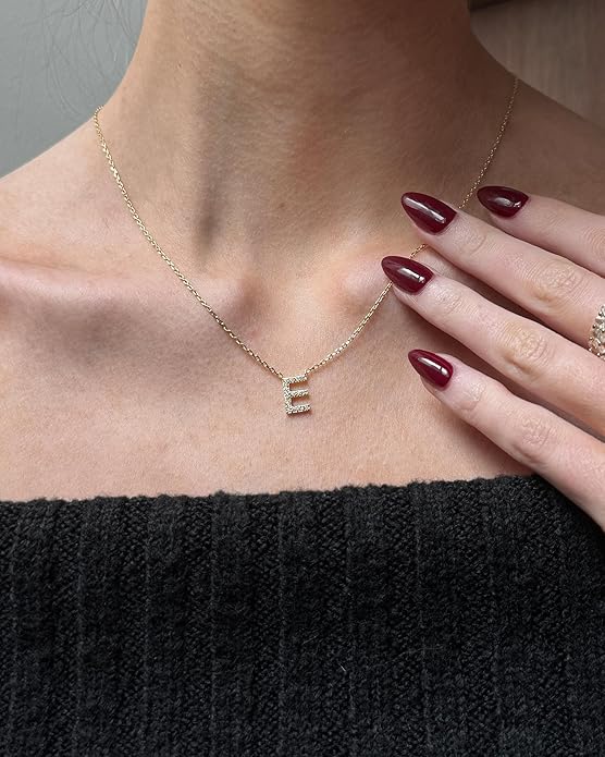 18K White Gold Lab Grown Diamond Initial Necklace, Letter Dainty Necklaces for Women