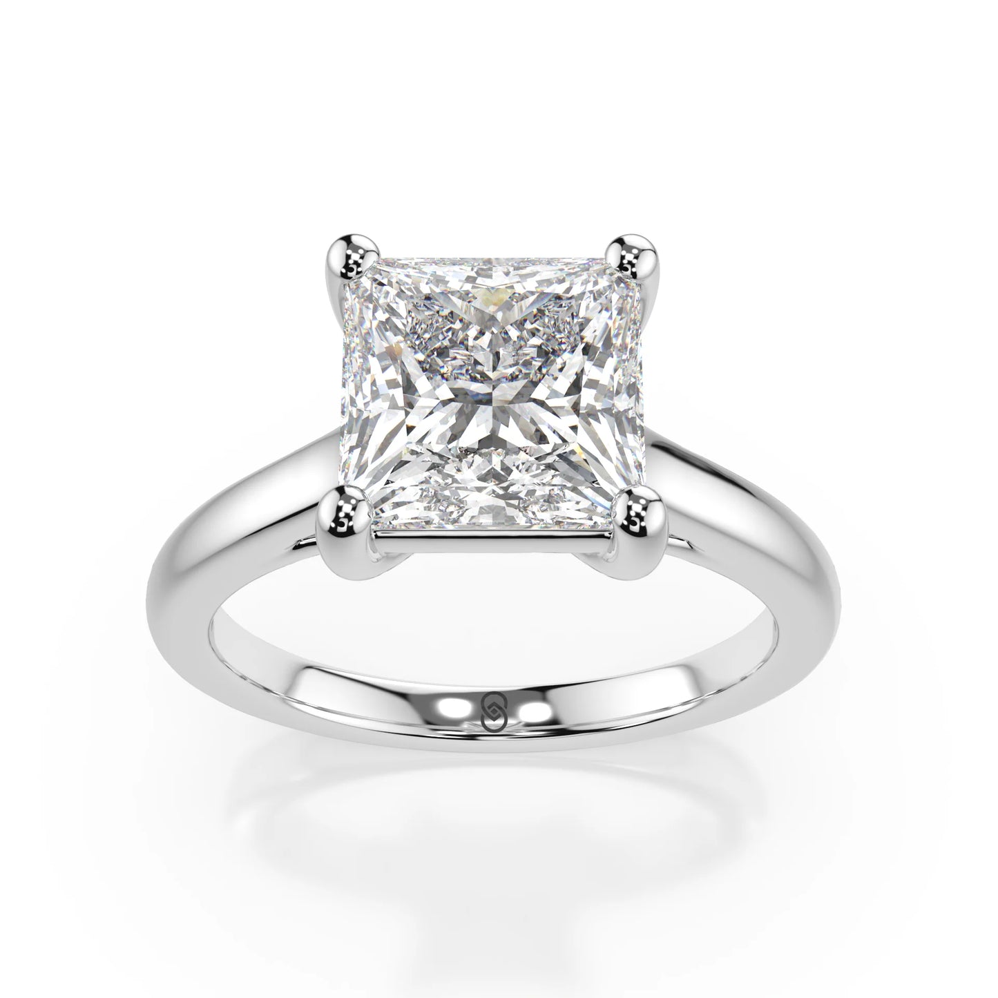 18K White Gold Radiance Princess Cut Plain Band Engagement Ring 1.0-2.5ct