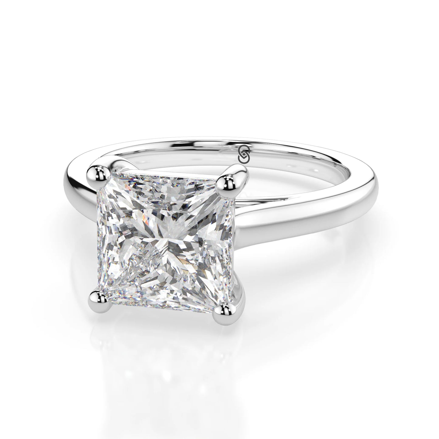 18K White Gold Radiance Princess Cut Plain Band Engagement Ring 1.0-2.5ct