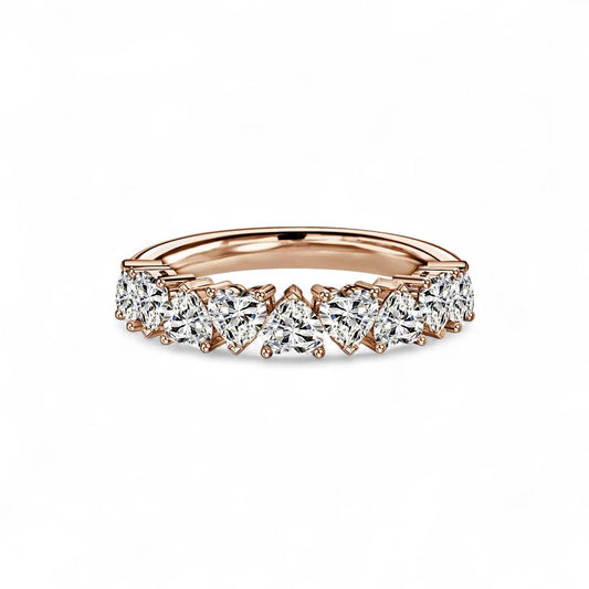 18K Rose Gold 9 Stone Heart - Shaped Lab Grown Diamond Half Eternity Ring 1.2 - 1.8ct - Triple