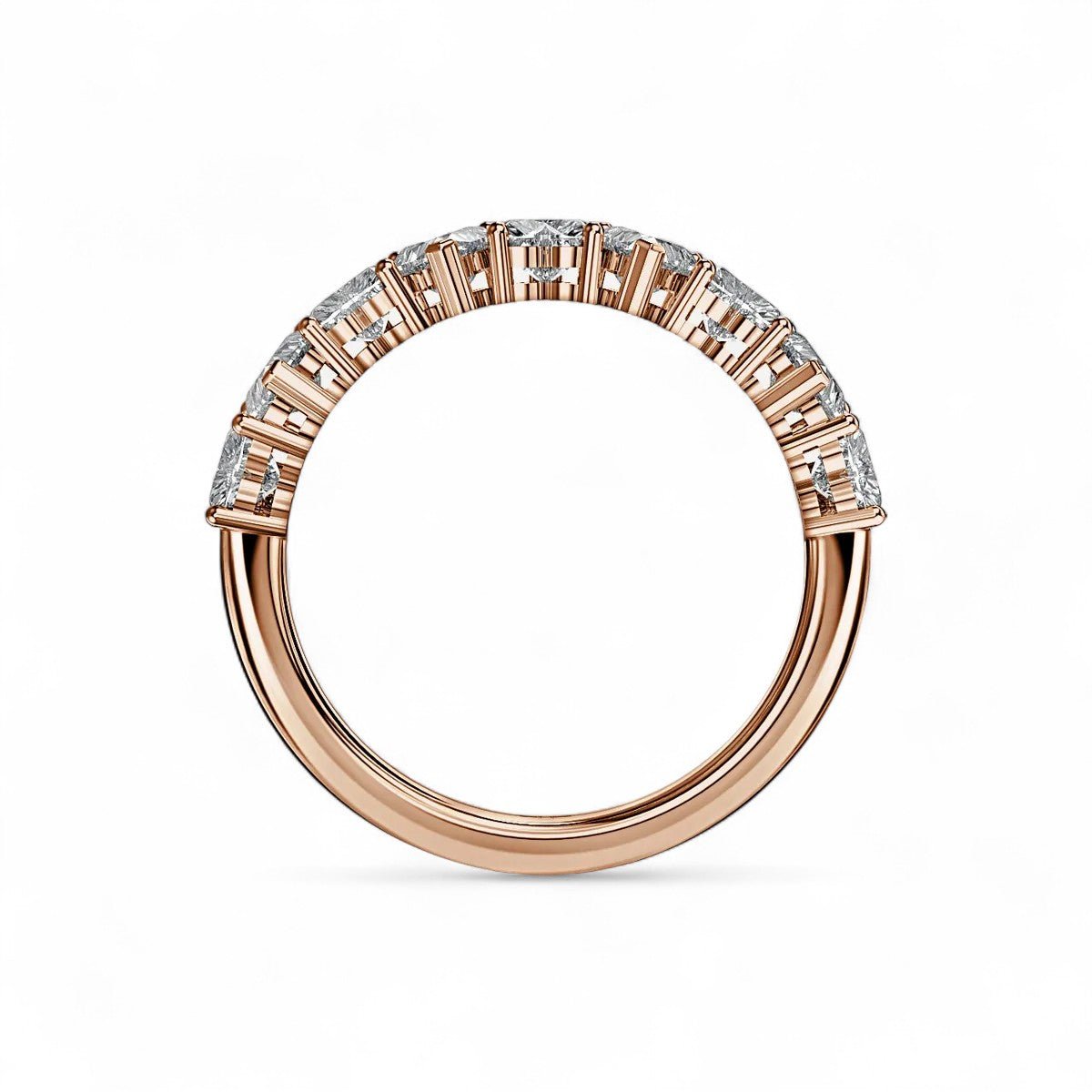 18K Rose Gold 9 Stone Heart - Shaped Lab Grown Diamond Half Eternity Ring 1.2 - 1.8ct - Triple