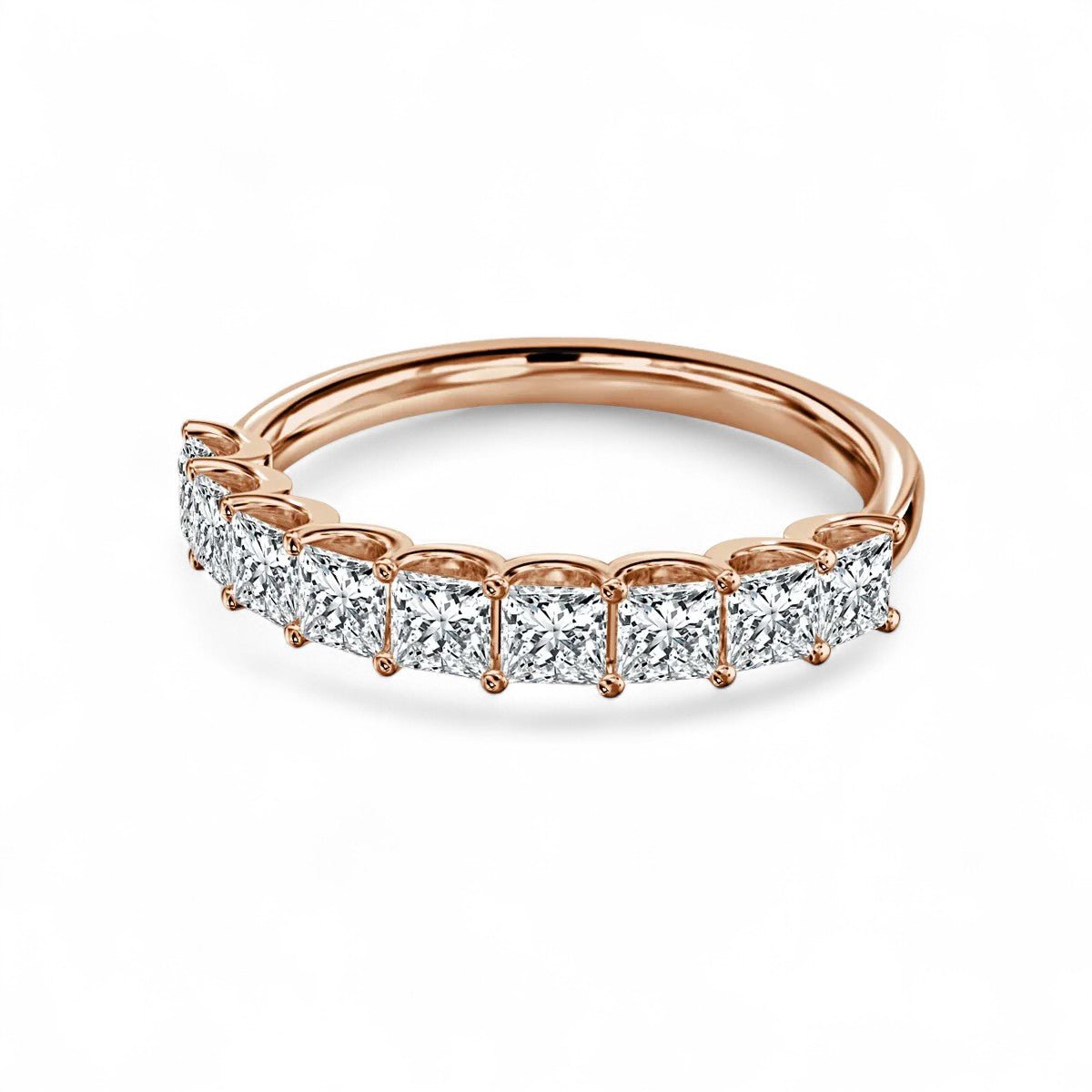 18K Rose Gold 9 Stone Princess Cut Lab Grown Diamond Eternity Ring 0.54 - 1.8ct - Triple