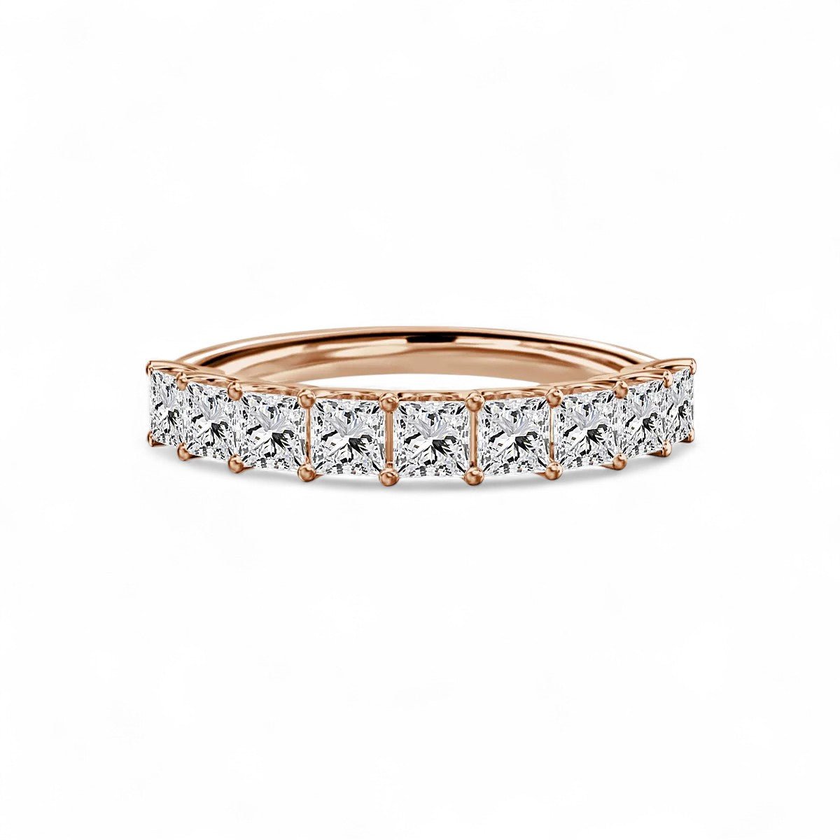 18K Rose Gold 9 Stone Princess Cut Lab Grown Diamond Eternity Ring 0.54 - 1.8ct - Triple