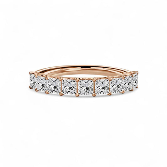 18K Rose Gold 9 Stone Princess Cut Lab Grown Diamond Eternity Ring 0.54 - 1.8ct - Triple