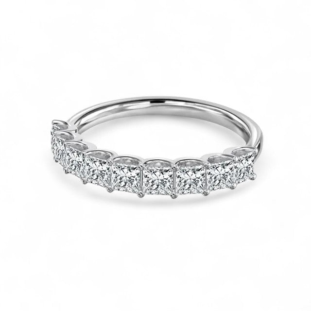 18K Rose Gold 9 Stone Princess Cut Lab Grown Diamond Eternity Ring 0.54 - 1.8ct - Triple