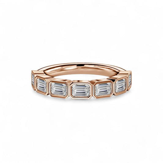 18K Rose Gold Emerald Cut Lab Grown Diamond 7 Stone Bezel Set Half Eternity Ring 1.05 - 1.75ct - Triple