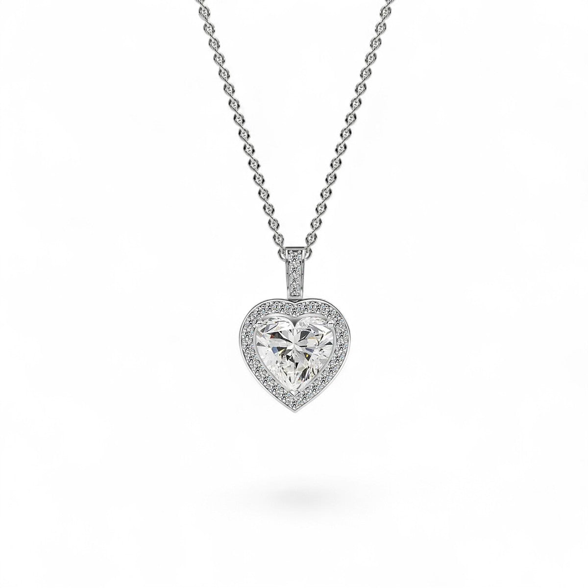 18K Rose Gold Heart - Shaped Lab Grown Diamond Halo Pendant Necklace 1.0 - 3.0ct - Triple