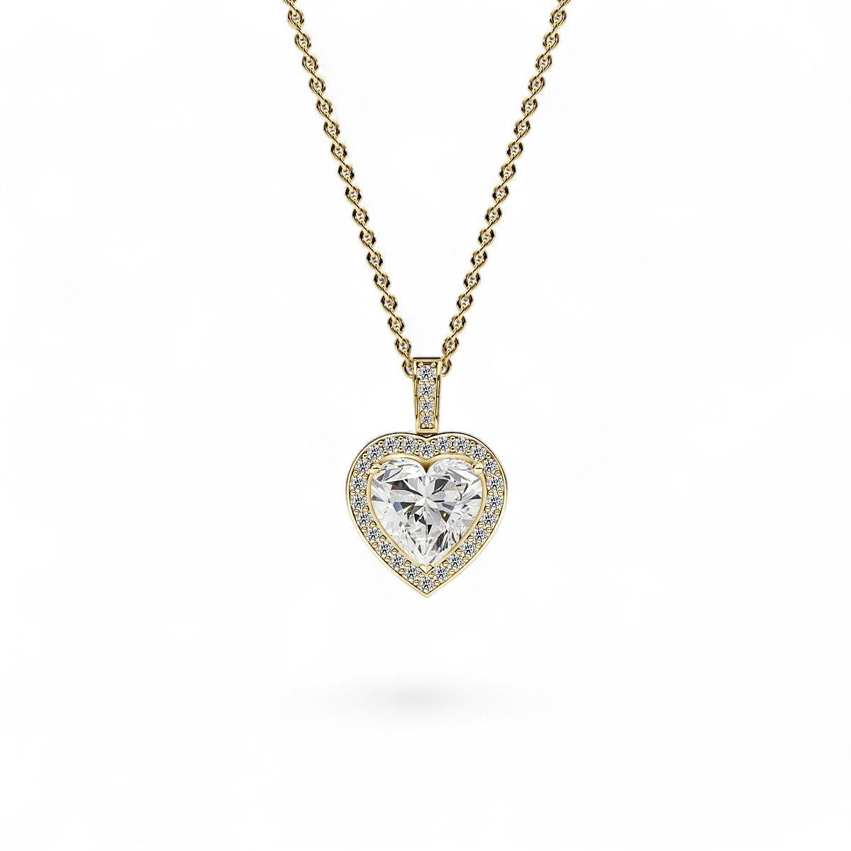 18K Rose Gold Heart - Shaped Lab Grown Diamond Halo Pendant Necklace 1.0 - 3.0ct - Triple