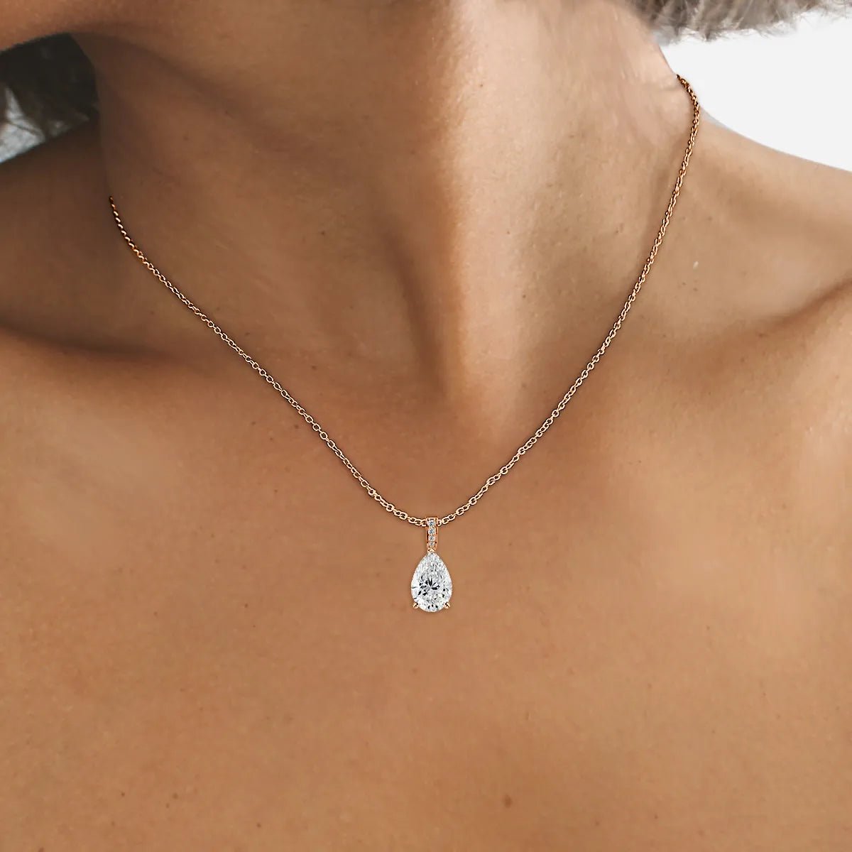 18K Rose Gold Pear Cut Lab Grown Diamond Pendant Necklace 1.0 - 3.0ct - Triple