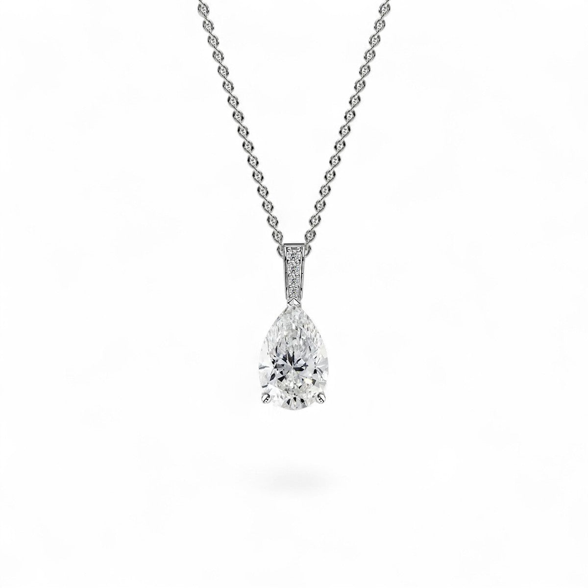 18K Rose Gold Pear Cut Lab Grown Diamond Pendant Necklace 1.0 - 3.0ct - Triple