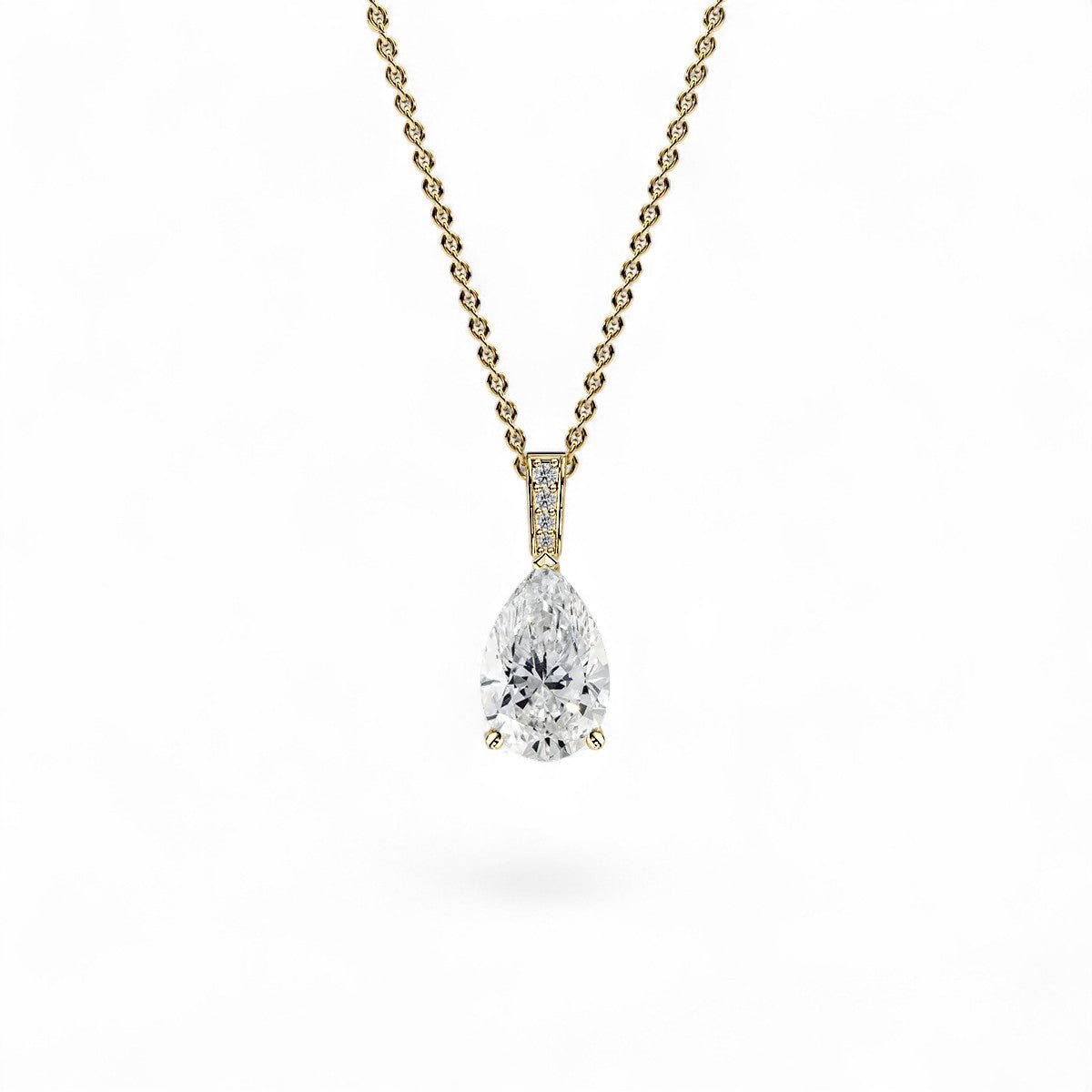 18K Rose Gold Pear Cut Lab Grown Diamond Pendant Necklace 1.0 - 3.0ct - Triple