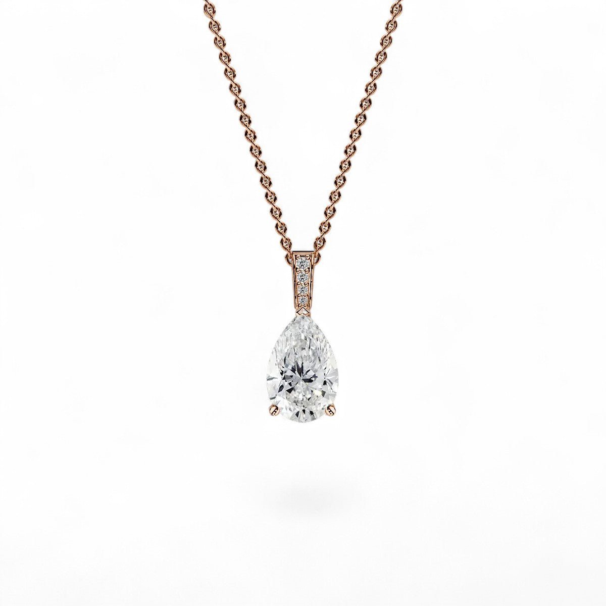 18K Rose Gold Pear Cut Lab Grown Diamond Pendant Necklace 1.0 - 3.0ct - Triple