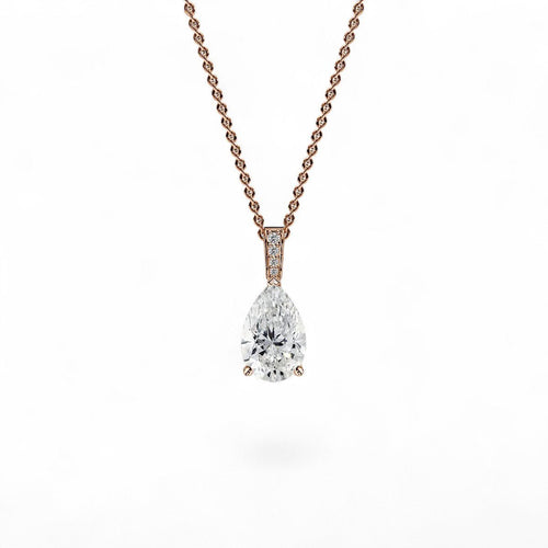 18K Rose Gold Pear Cut Lab Grown Diamond Pendant Necklace 1.0-3.0ct