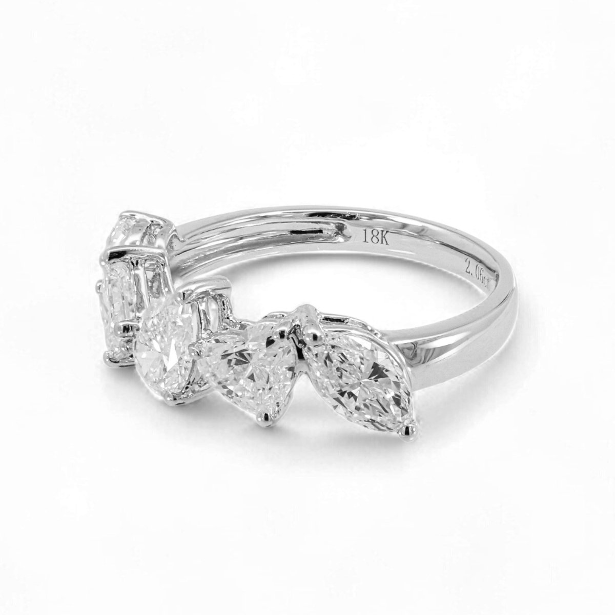 18K White Gold 5 Stone Fancy Shape Lab Grown Diamond Eternity Ring 1.5 - 2.5ct - Triple