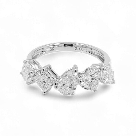 18K White Gold 5 Stone Fancy Shape Lab Grown Diamond Eternity Ring 1.5 - 2.5ct - Triple