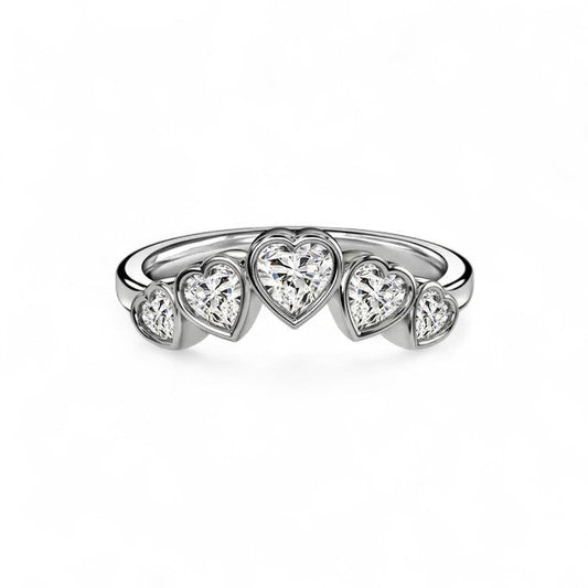 18K White Gold 5 Stone Heart - Shaped Lab Grown Diamond Half Eternity Ring 1.0 - 2.0ct - Triple