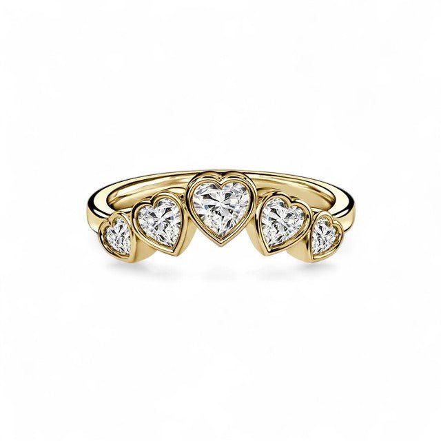 18K White Gold 5 Stone Heart - Shaped Lab Grown Diamond Half Eternity Ring 1.0 - 2.0ct - Triple