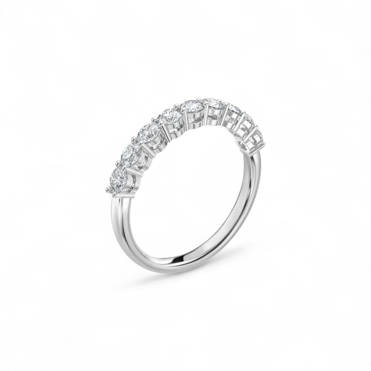 18K White Gold 9 Stone Round Cut Lab Grown Diamond Half Eternity Ring 0.54 - 1.8ct - Triple
