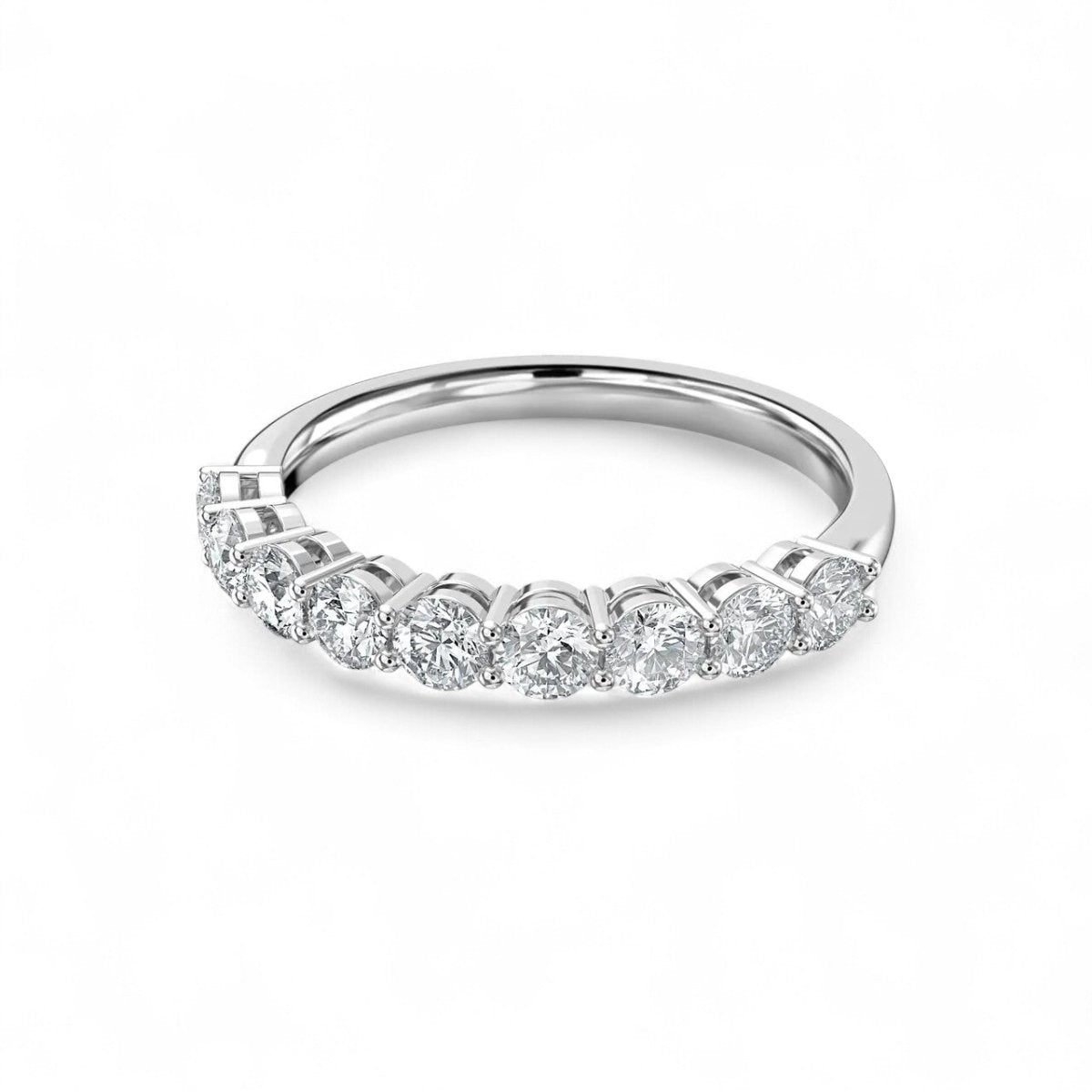 18K White Gold 9 Stone Round Cut Lab Grown Diamond Half Eternity Ring 0.54 - 1.8ct - Triple