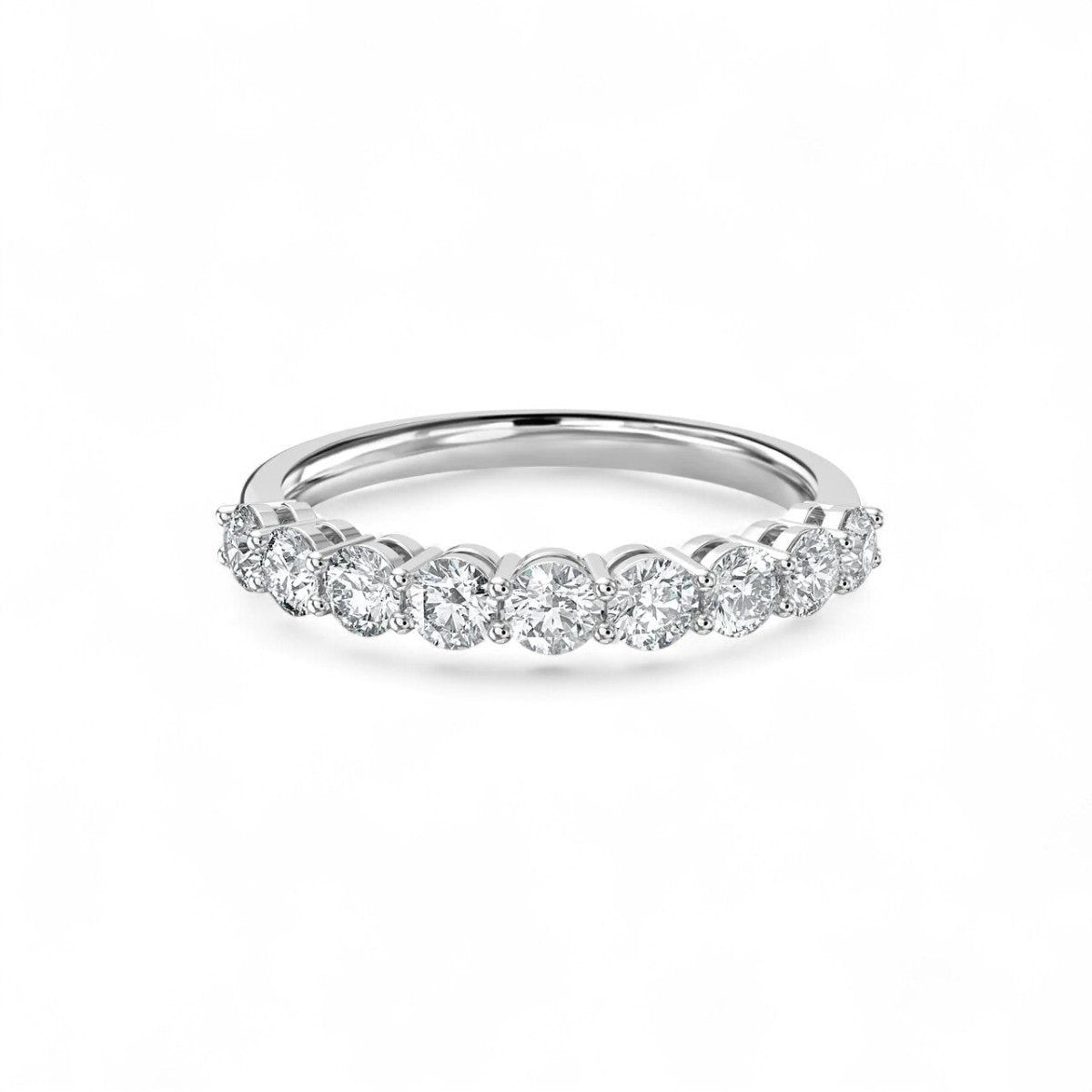 18K White Gold 9 Stone Round Cut Lab Grown Diamond Half Eternity Ring 0.54 - 1.8ct - Triple