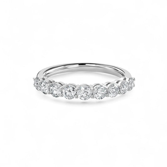 18K White Gold 9 Stone Round Cut Lab Grown Diamond Half Eternity Ring 0.54 - 1.8ct - Triple