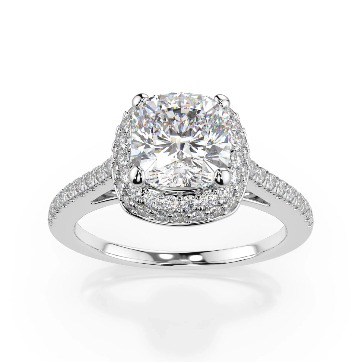 18K White Gold Cushion Cut Lab Grown Diamond Double Halo Engagement Ring 1.0 - 2.0ct - Triple