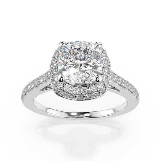 18K White Gold Cushion Cut Lab Grown Diamond Double Halo Engagement Ring 1.0 - 2.0ct - Triple