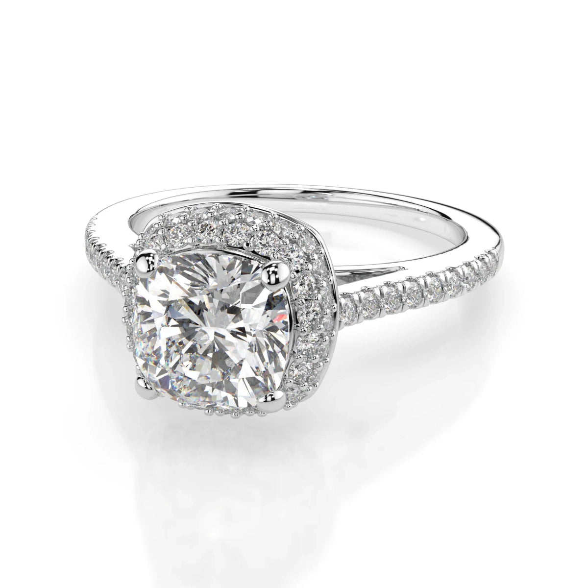 18K White Gold Cushion Cut Lab Grown Diamond Double Halo Engagement Ring 1.0 - 2.0ct - Triple