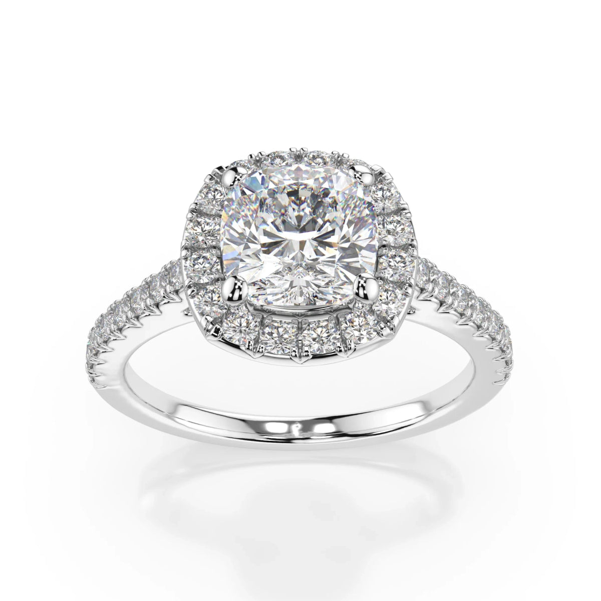 18K White Gold Cushion Cut Lab Grown Diamond Halo Engagement Ring 1.0 - 2.0ct - Triple