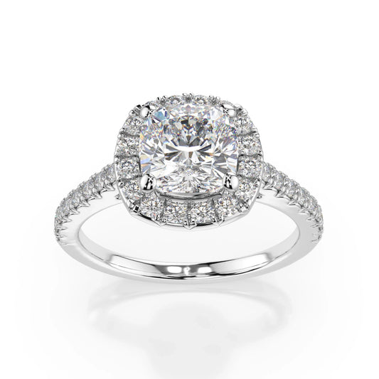 18K White Gold Cushion Cut Lab Grown Diamond Halo Engagement Ring 1.0 - 2.0ct - Triple