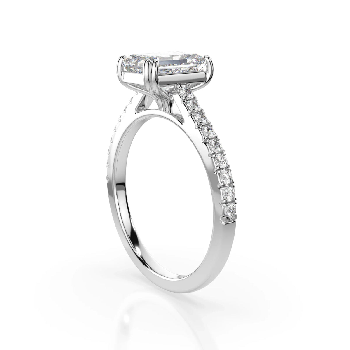 18K White Gold Emerald Cut Lab Grown Diamond Engagement Ring - 1.0 - 2.0ct - Triple