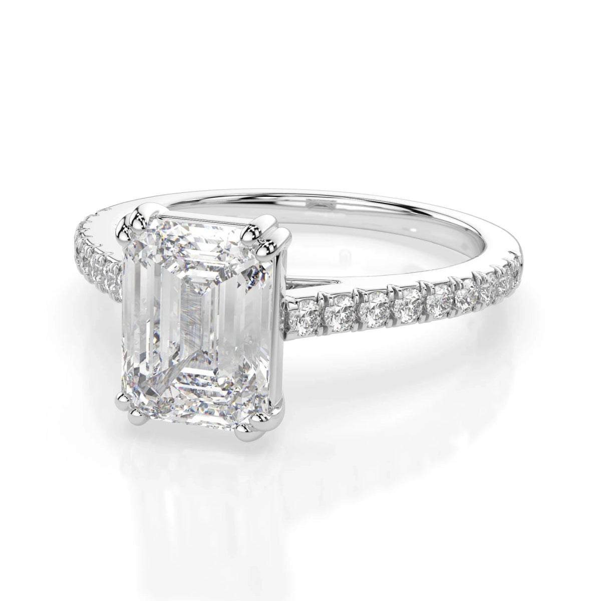 18K White Gold Emerald Cut Lab Grown Diamond Engagement Ring - 1.0 - 2.0ct - Triple