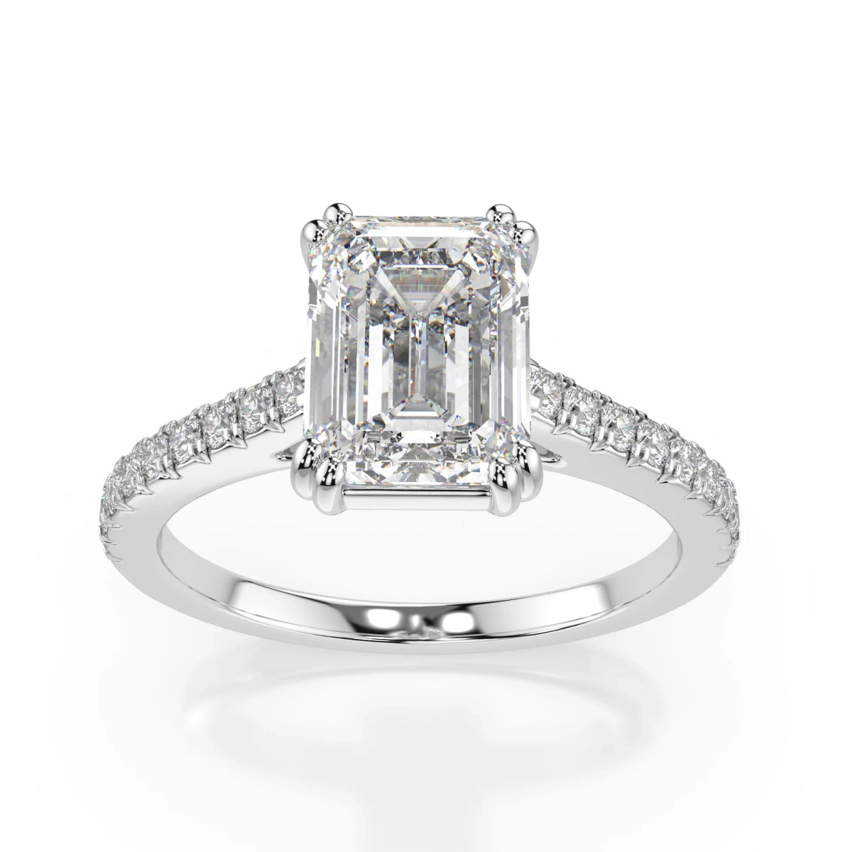 18K White Gold Emerald Cut Lab Grown Diamond Engagement Ring - 1.0 - 2.0ct - Triple