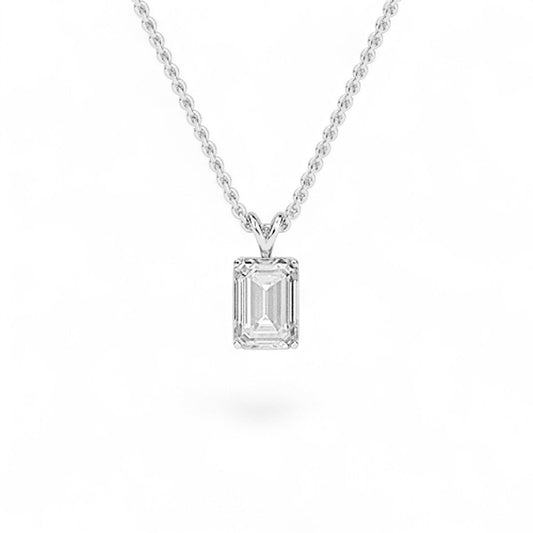 18K White Gold Emerald Cut Lab Grown Diamond Solitaire Pendant Necklace 1.0 - 3.0ct - Triple