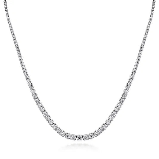 18K White Gold Graduated Lab Grown Diamond Necklace 5.0 - 10.0ct - Triple