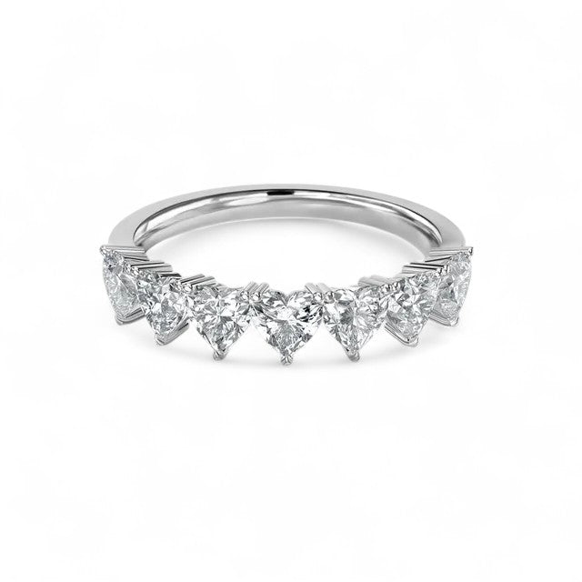 18K White Gold Heart - Shaped Lab Grown Diamond 7 Stone Half Eternity Ring 1.05 - 1.75ct - Triple