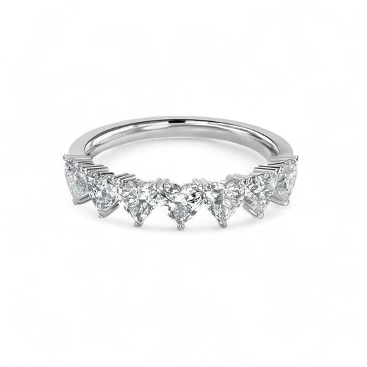 18K White Gold Heart - Shaped Lab Grown Diamond 7 Stone Half Eternity Ring 1.05 - 1.75ct - Triple