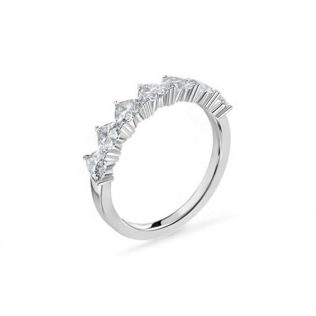 18K White Gold Heart - Shaped Lab Grown Diamond 7 Stone Half Eternity Ring 1.05 - 1.75ct - Triple