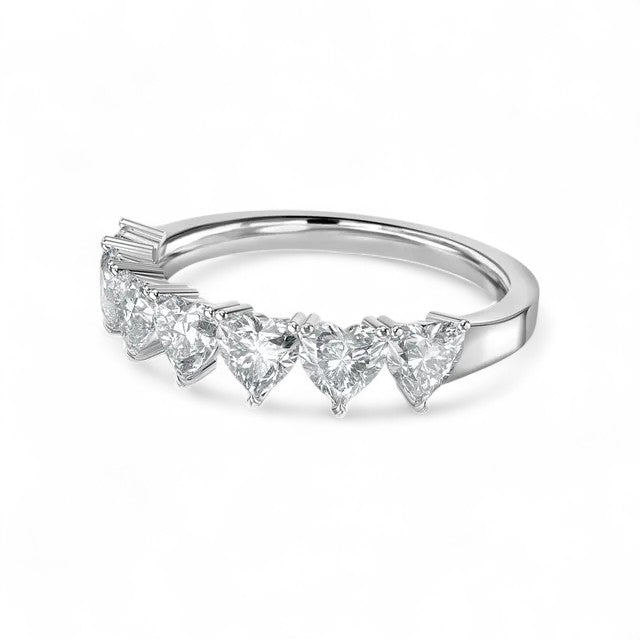 18K White Gold Heart - Shaped Lab Grown Diamond 7 Stone Half Eternity Ring 1.05 - 1.75ct - Triple