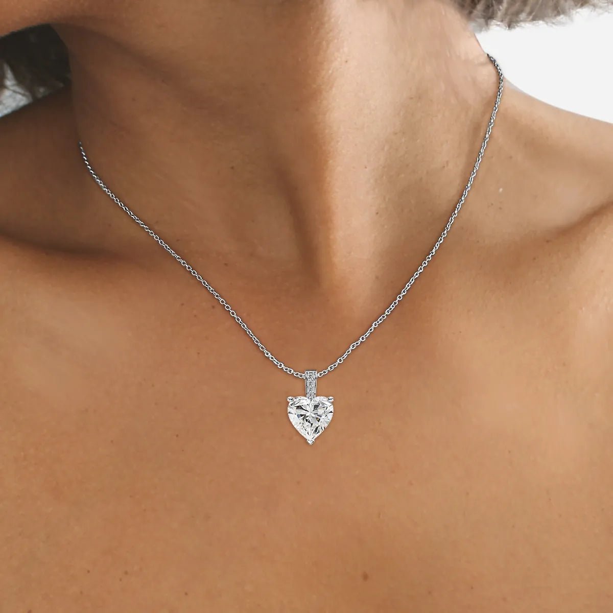 18K White Gold Heart - Shaped Lab Grown Diamond Necklace 1.0 - 3.0ct - Triple