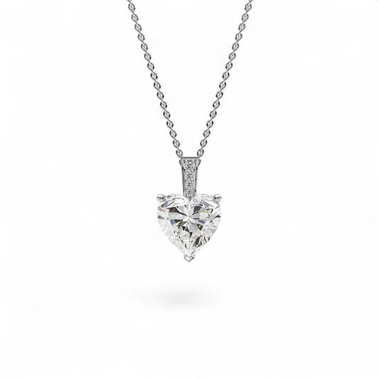18K White Gold Heart - Shaped Lab Grown Diamond Necklace 1.0 - 3.0ct - Triple