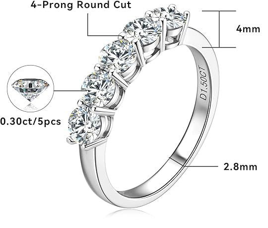 18K White Gold Lab Grown Diamond 5 Stone Half Eternity Ring 1.0 - 2.5ct - Triple