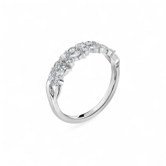 18K White Gold Lab Grown Diamond Cluster Half Eternity Ring - Triple