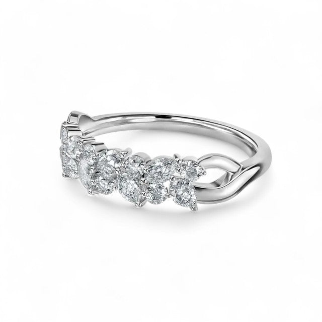 18K White Gold Lab Grown Diamond Cluster Half Eternity Ring - Triple