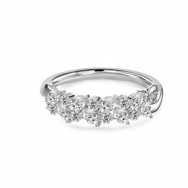 18K White Gold Lab Grown Diamond Cluster Half Eternity Ring - Triple