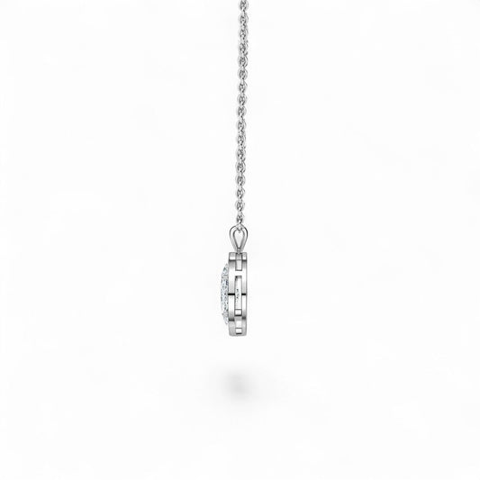 18K White Gold Marquise Cut Lab Grown Diamond Halo Pendant Necklace 1.0 - 3.0ct - Triple