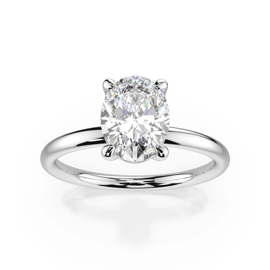18K White Gold Oval Cut Lab Grown Diamond Claw Prong Solitaire Ring 1.0 - 2.0ct - Triple