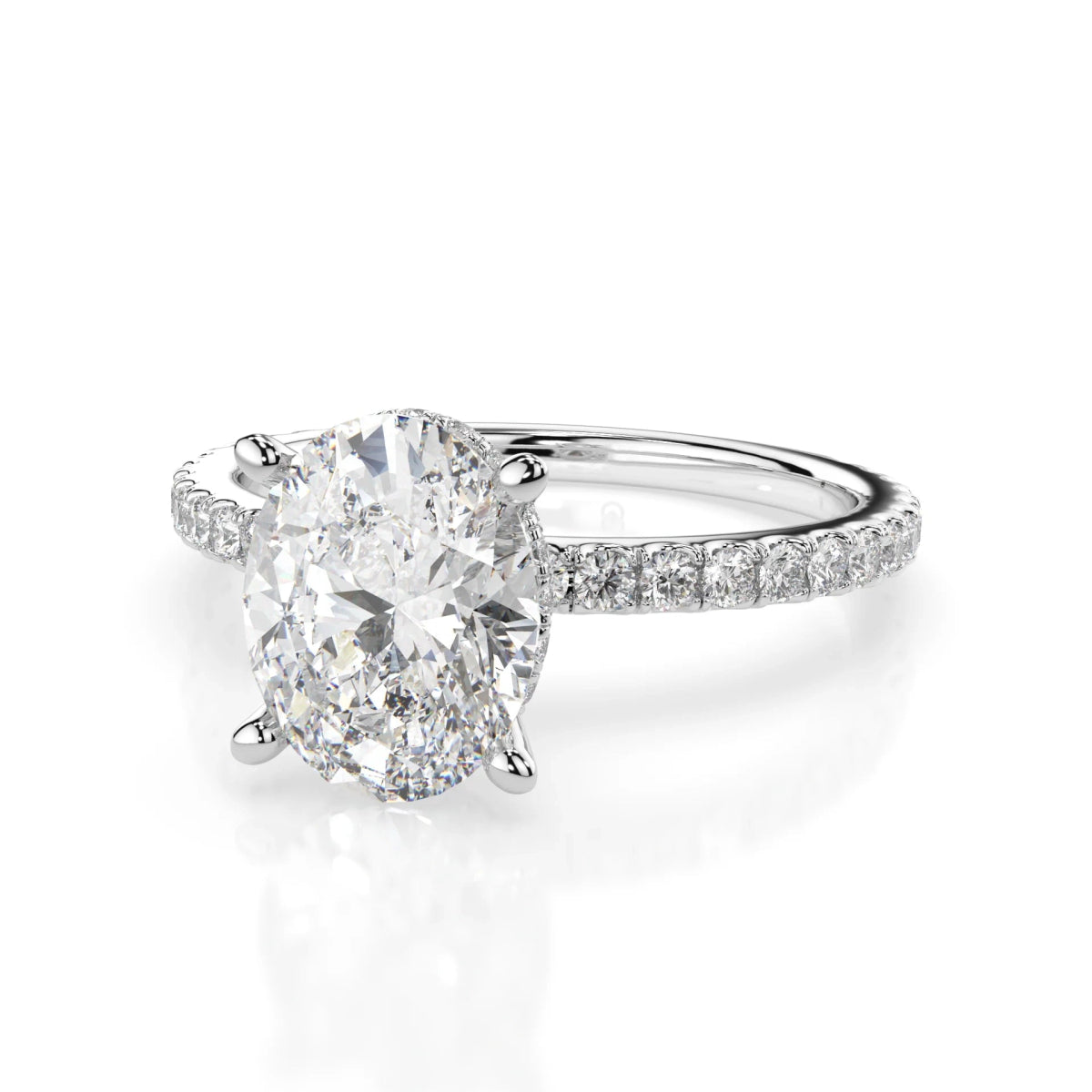 18K White Gold Oval Cut Lab Grown Diamond Hidden Halo Engagement Ring 1.0 - 2.0ct - Triple