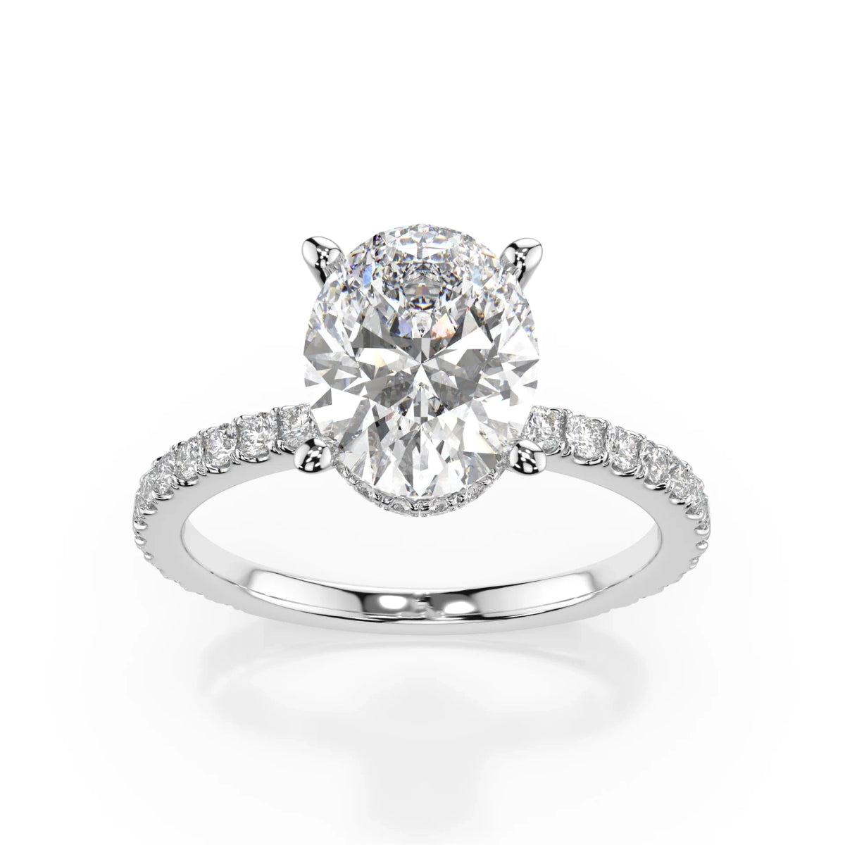 18K White Gold Oval Cut Lab Grown Diamond Hidden Halo Engagement Ring 1.0 - 2.0ct - Triple