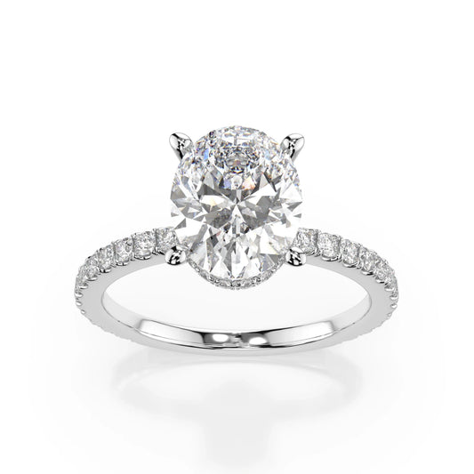 18K White Gold Oval Cut Lab Grown Diamond Hidden Halo Engagement Ring 1.0 - 2.0ct - Triple